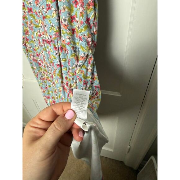 J. Jill Blue Ditsy Floral Jersey Knit Short Sleeve Casual Dress Button Back XL - Picture 6 of 10